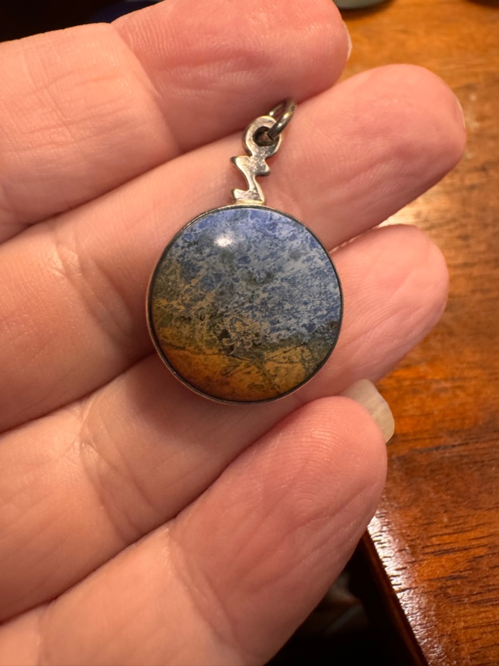 Round Sodalite Stone Pendant Set in Sterling Silver  handcrafted
